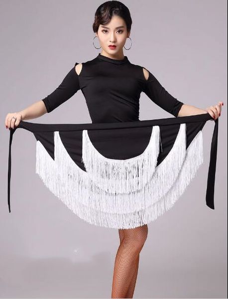 

1pcs/lot female latin dance performances tassel skirt practise dance skirt tassel latin, Black;red