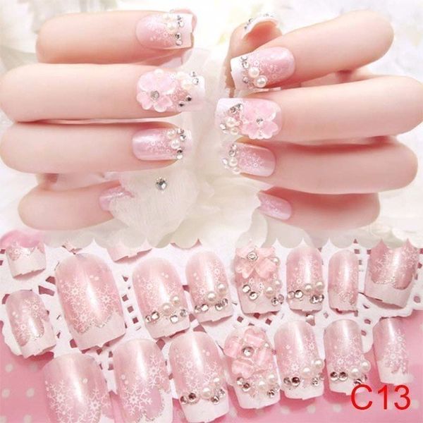 3d Fake Nails With Glue Wedding Bride Full Nail Tips Middle Long