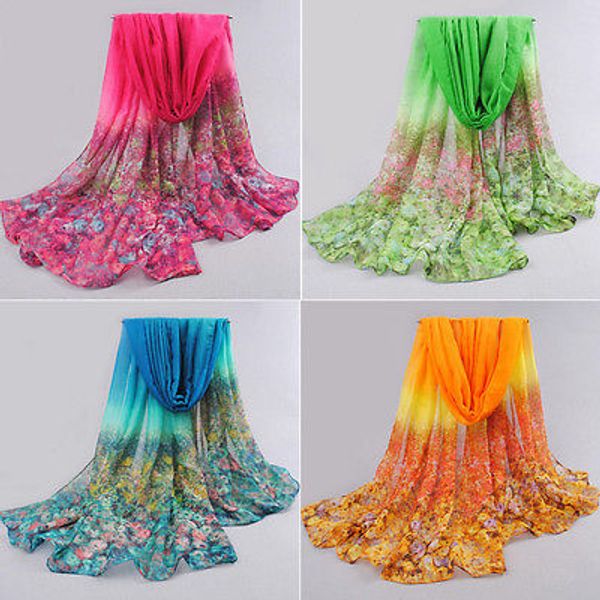 

women floral print lady soft long neck large scarf wrap shawl voile stole
