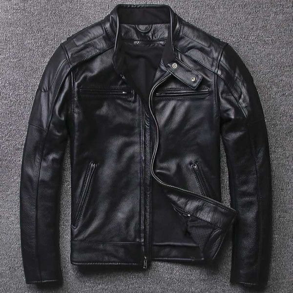 

2020 men's collar, leisure first layer cowskin motorcycle suit leather jacket, Black