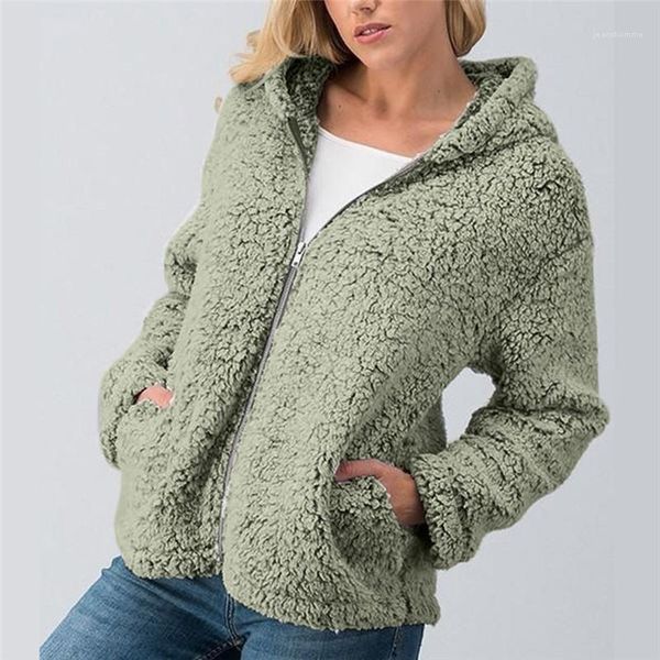 

donna zipper fly pocket fur cardigan female hooded casual designer women faux fur coat solid, Black