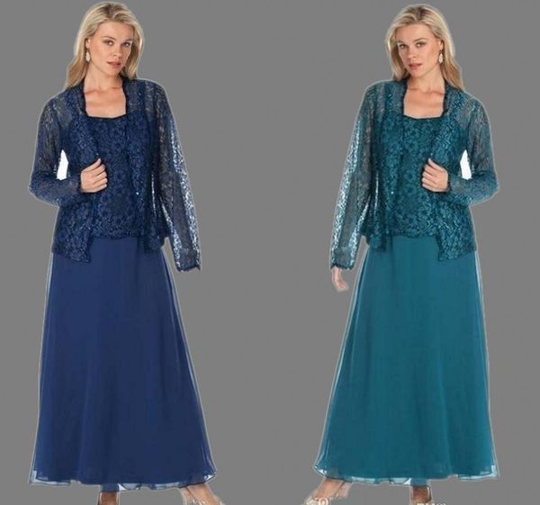 İki parça Gelin Elbiseleri Anne Pantolon Uzun Kollu Dantel Ayak Bileği Uzunluğu Akşam Partisi Elbiseler Vintage Düğün Konuk Gowns