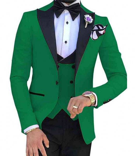 

green groom tuxedos peak lapel groomsman wedding tuxedos excelent men prom jacket blazer 3 piece suit(jacket+pants+tie+vest) 205, Black;gray