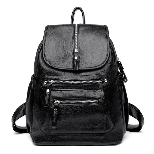 

korean retro backpack 2019 new soft leather large capacity backpack women's travel bag schoolbag woman