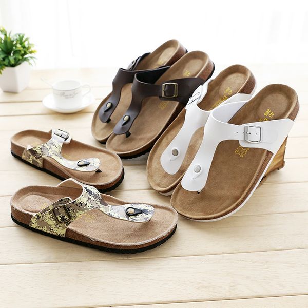 

2018 new style summer fashion hide substance men and women couples split toe flip-flop flip-flops cork slippers sandals, Black