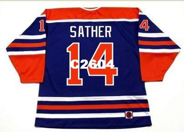 

мужчины #14 glen sather edmonton oilers 1976 wha ретро хоккей джерси или обычай любое имя или номер ретро джерси, Black;red