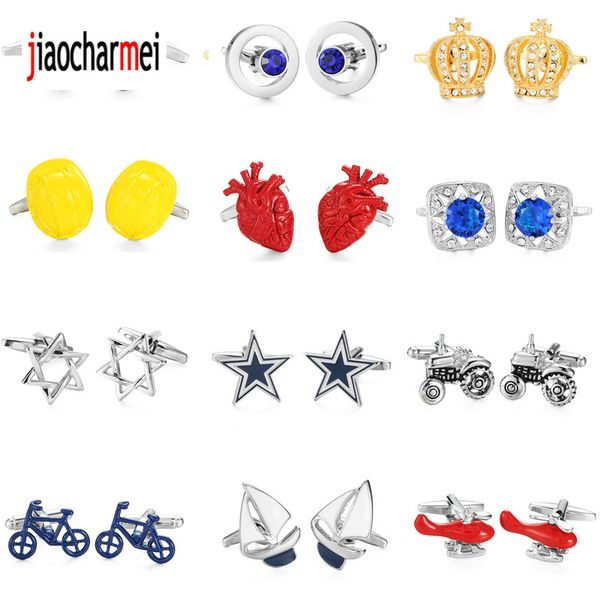 

men's fashion brand cufflinks hat / cards / crown helicopter tractor copper material cufflinks, Silver;golden