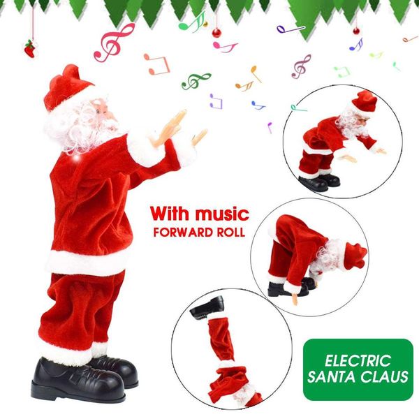 

christmas home decoration electric santa claus somersault toy with music head/foot upside down for kids gift new year xmas gifts