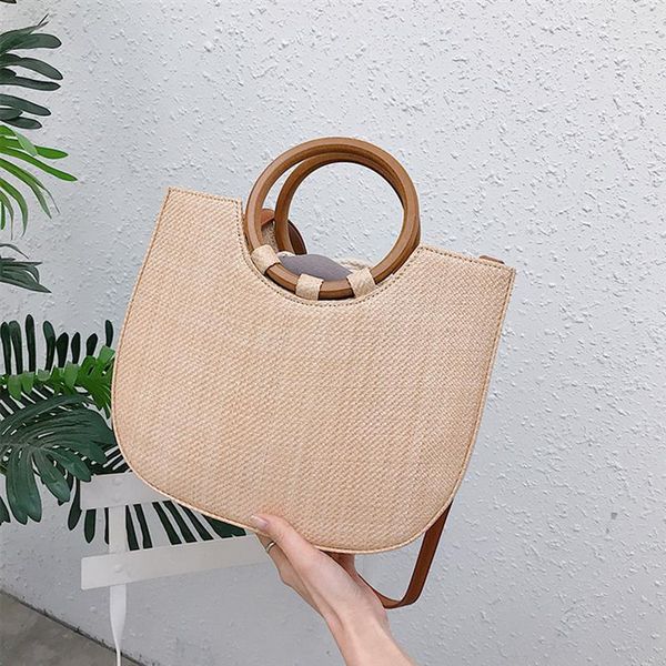 

new fashion straw handbags drawstring women bags large capacity handmade vintage woven handbag for summer beach travel