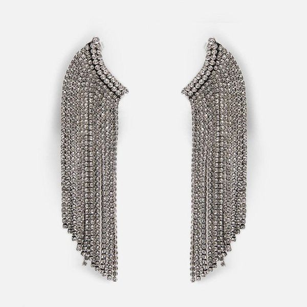 

just feel boho trendy crystal metal tassel drop earrings for women statement vintage dangle earring wedding gifts jewelry 2019, Silver