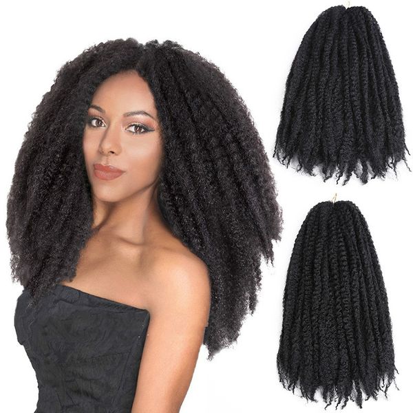 парики могут быть наклонены. Женская Afro Kinky оплетки высокотемпературного шелк Африка взрыв скрутить большую гусеницу 18 дюймов вьющихся волос.