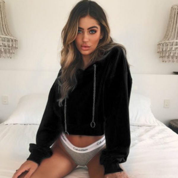 

fashion ladies long-sleeve costume solid color short jacket streetwear slim sweatshirts with hat, Black