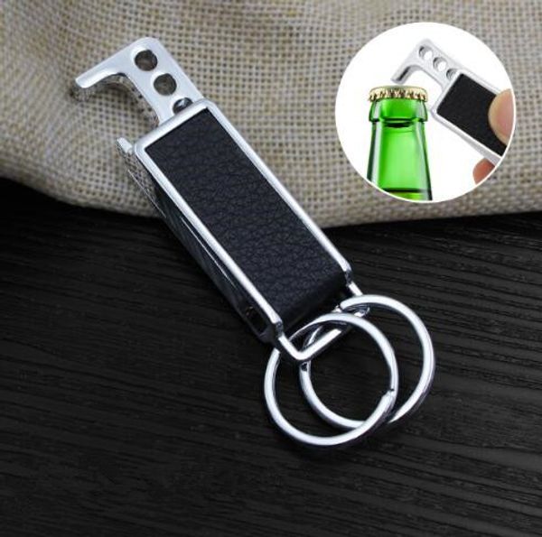

men's car boutique keychain bottle opener leather business veneer rotating waist hanging key ring pendant gift, Silver