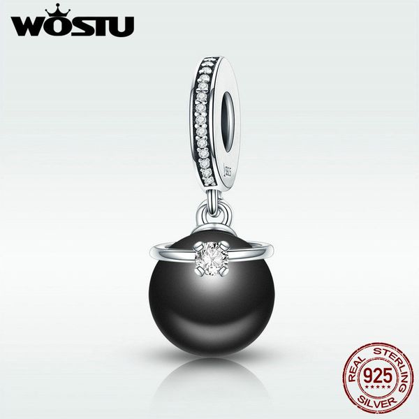 

wostu hot продажа 925 sterling silver black pearl с cz кольцо мотаться charm подходят оригинальный wst бисер браслет ювелирных изделий dxc57, Blue;slivery