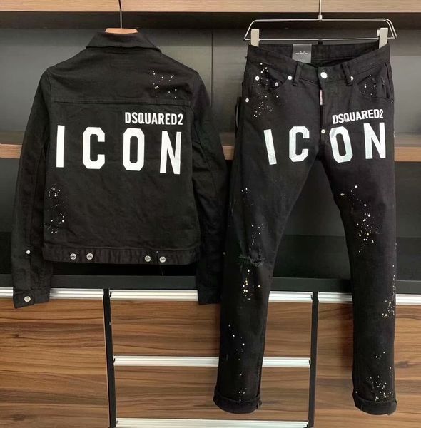 

new arrivals mens designer icon letter black jacket suit denim jacket locomotive tide brand jeans clothing coats pants italy size 46-54, Black;brown