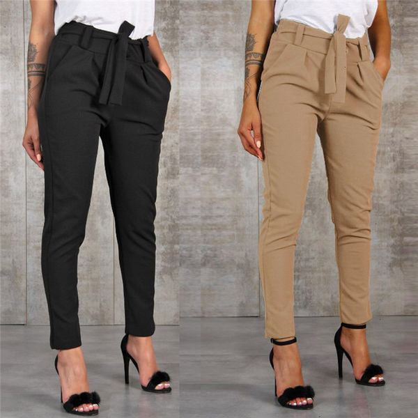 

women designer leggings pants women fashion women mid waist harem pants ladies elastic waist belt trousers spring autumn office casual, Black;white