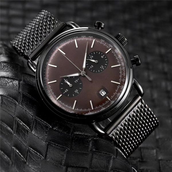

good quality fashion brand watches men's multifunction stainless steel band quartz wrist watch 2 small dials can work ar40, Slivery;brown