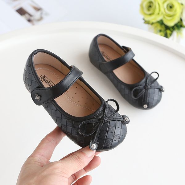 

soft bottom girls shoes non-slip baby princess shoes spring autumn children leather lattice bowknot dress party moccasins, Black;grey