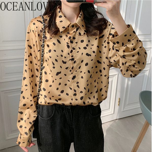 

oceanlove 2020 leopard рубашки сладкие vintage однобортный блуза женщин с длинным рукавом студенческая весна все матча blusas 15164, White