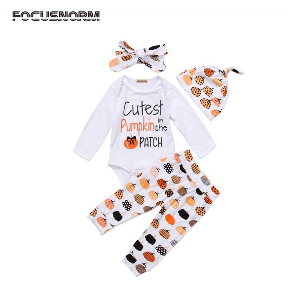 

cool newborn baby boy girl halloween outfit letter print long sleeve bodysuit long pumpkin pants hat clothes set for baby