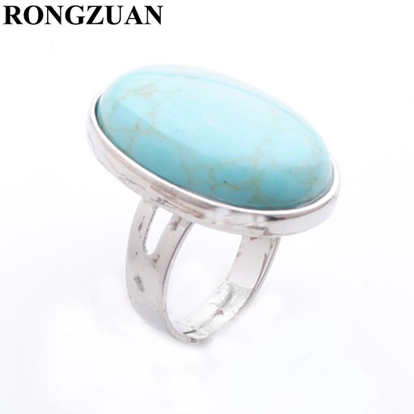 

rongzua new arrivals women finger rings oval natural stone cabochon turquoise chakra wedding ring fashion jewelry gift dx3077, Golden;silver