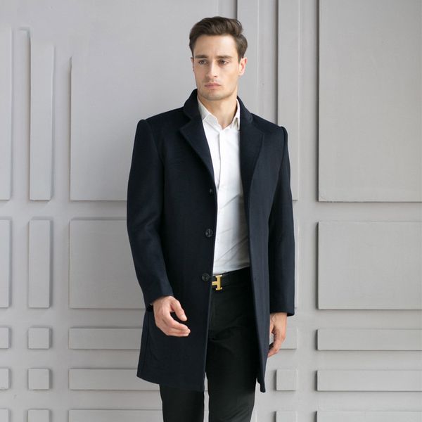 

new men's long section trench coat fashion business casual male turn down collar wool coat mens overcoat black grey navy wine