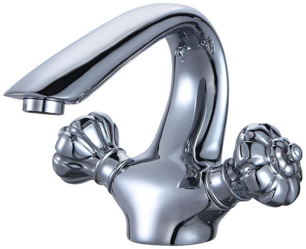 

chrome finish double handles bathroom lavatory washbasin sink faucet mixer tap single hole /handle