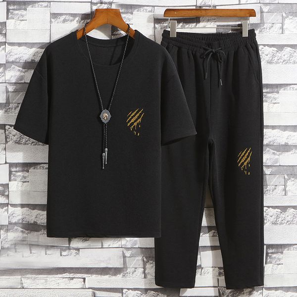 

men's sportswear suits quick dry running sets mens t-shirts+sports trousers tracksuits men jogging fitness sports shirts suit, Gray