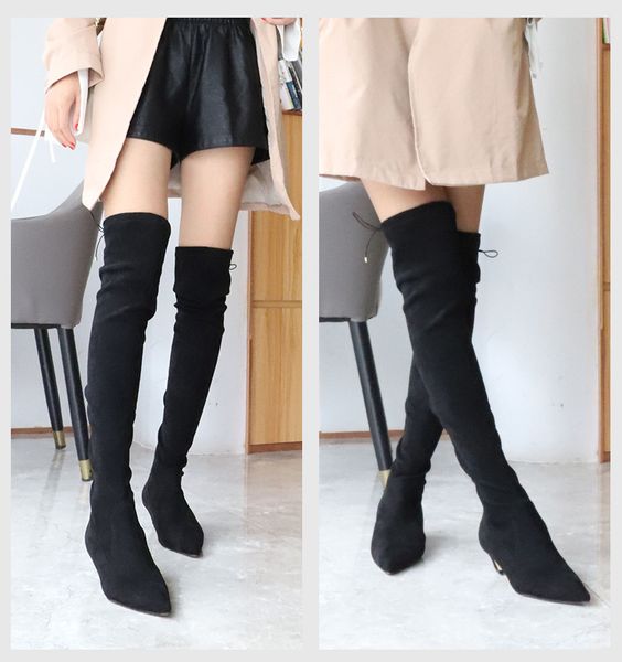 

size 34-39 winter over the knee boots women stretch fabric thigh high woman shoes long bota feminina zapatos de mujer, Black