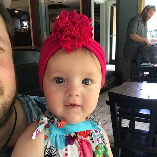 

1pcs flower girl headband newborn infant toddler kid baby girl turban bowknot soft cotton beanie hat cap p props, Slivery;white