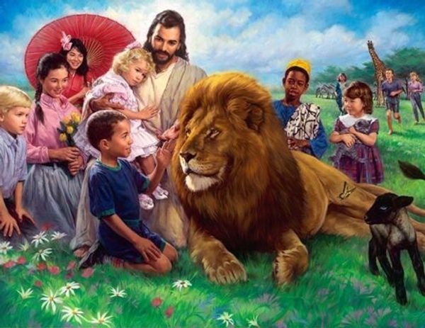 

nathan greene лев и lamb иисус дети heaven home decor hd печать картины маслом на холсте wall art холст 200228
