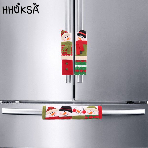 

3pcs snowman pattern antistatic handle cover christmas decorations for home use for fridge microwave oven home decor new year