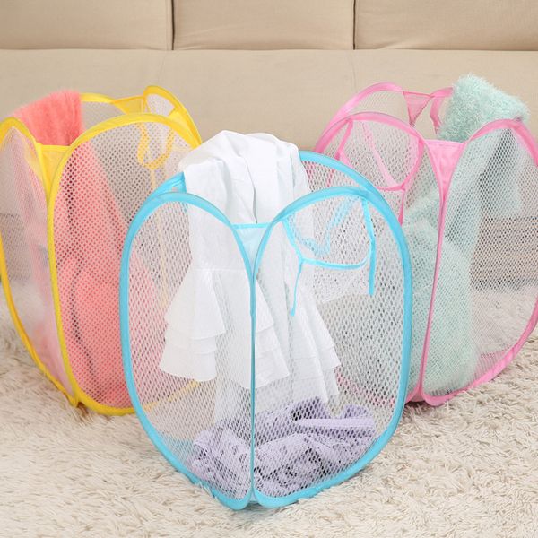 

multi color mesh open up washing laundry hamper foldable laundry basket household clothing organizer dirty clothes basket