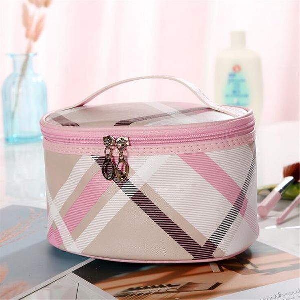 

women's portable cosmetic bag, creative stripe organizer bag, pu leather makeup travel large-capacity cosmetic wash bag
