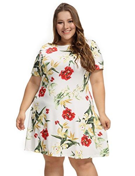 

oeuvre women's floral elegant tunic short sleeve casual summer dress, Black;gray