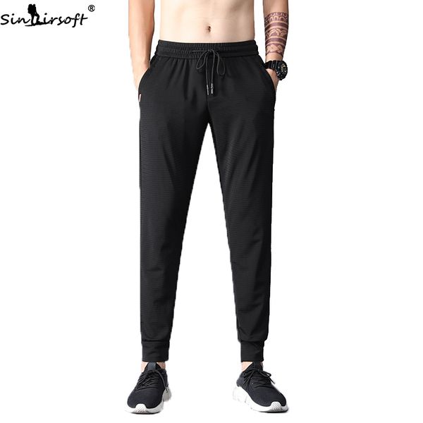 

men's summer thin ice silk casual pants breathable loose mesh air conditioning men pants ultra-thin quick-drying sports, Black