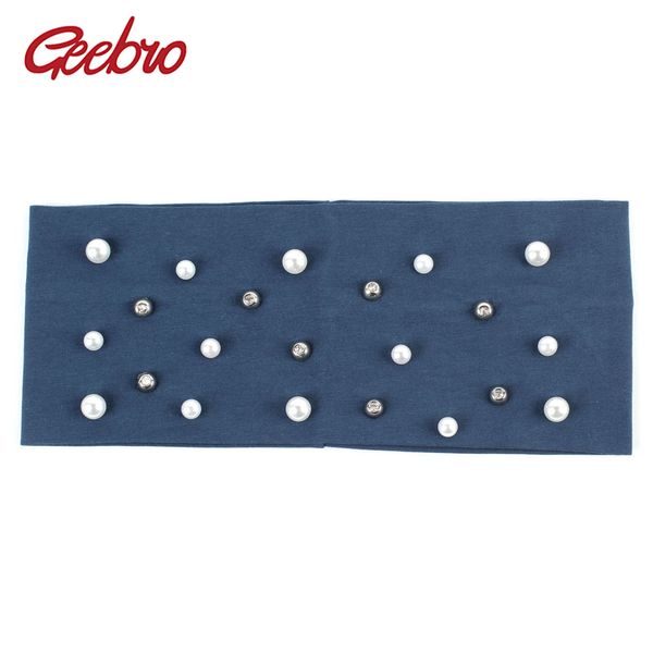 

geebro women's pearls headband fashion cotton rhinestone flat stretchy hair headband for girls diy handmade hair accessories