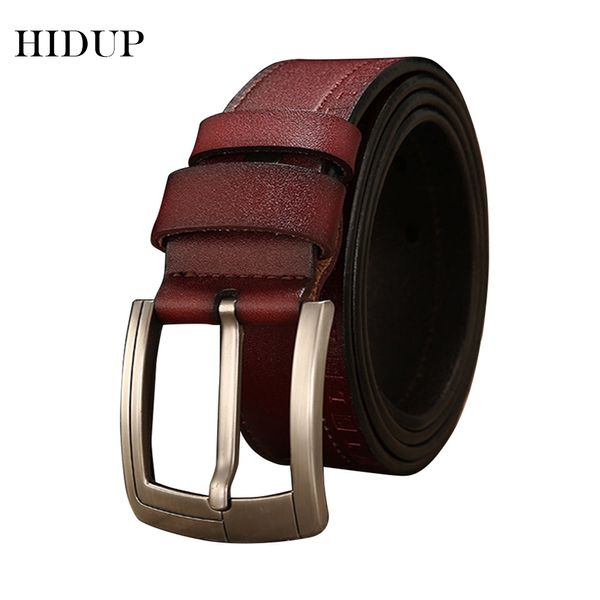 

hidup mens retro styles design pin buckles metal belts real genuine leather belt for men 3.8cm width clothing accessories nwj685, Black;brown