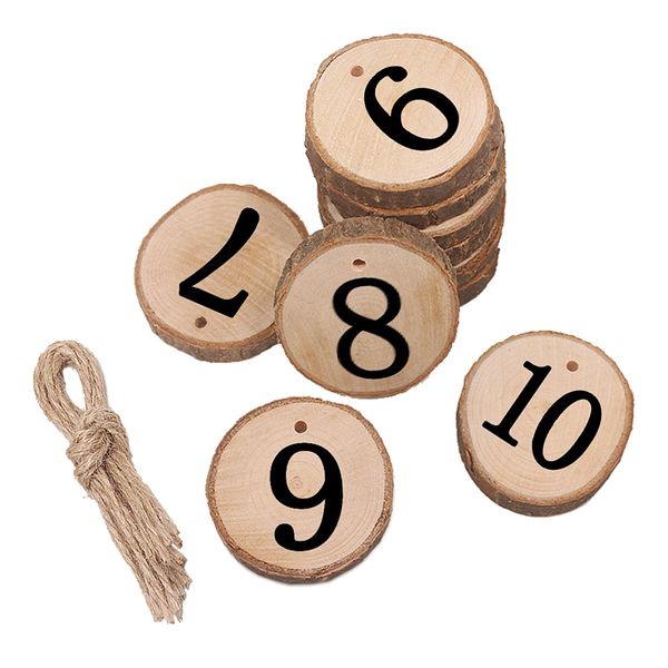 

10 pcs 1 to 10 numbers wood circle hanging pendant slice for wedding party