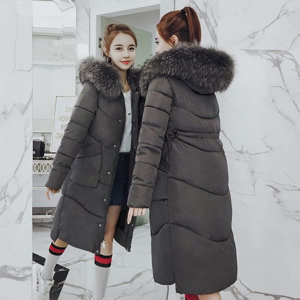 

wholesale fashion new women's long section slim waist down jacket coat size s-3xl, Black