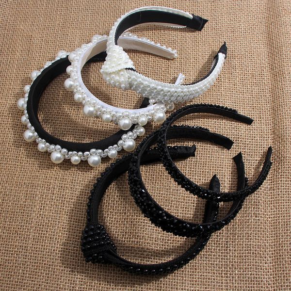 

just feel elegant white pearl headband for women party fashion hair band 2019 handmade knitted hairbands hair accessories gifts, Golden;white