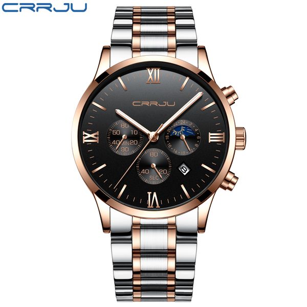 

relogio masculino brand crrju 2019 new men fashion leisure sport quartz watch men luxury business watch waterproof clock, Slivery;brown