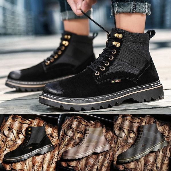 

fashion men outdoor mountaineering lace-up shoes boots tooling shoes, Black