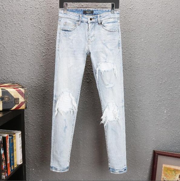 

fashion men jeans mens slim casual pants elastic trousers light blue fit loose cotton denim brand jeans for male#6875