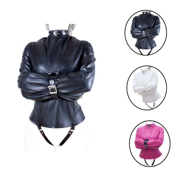 das mulheres Straitjacket Gimp Bolsa Harness PU Leather Straitjacket Bondage Restraint mediana Casal Jogo camisa de força Adultos Sex Toy Y191203