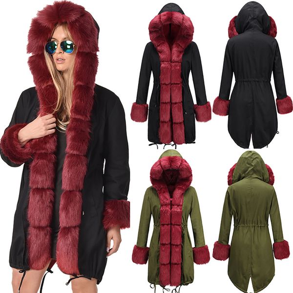 

женская зима толстые вниз пальто куртки теплый меховой воротник army green long сыпучие пальто ветровки black coat женская одежда