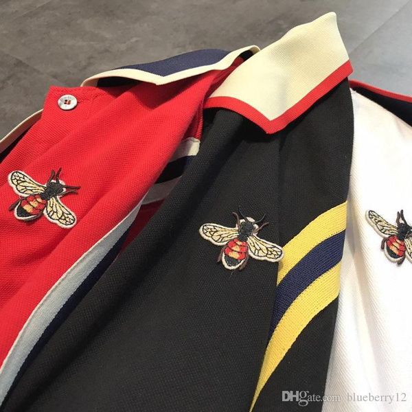 

мужская роскошная рубашка пчелы украшены коротким рукавом фирменная рубашка для мужчин 2018 дизайнер полосатые тройники, White;black