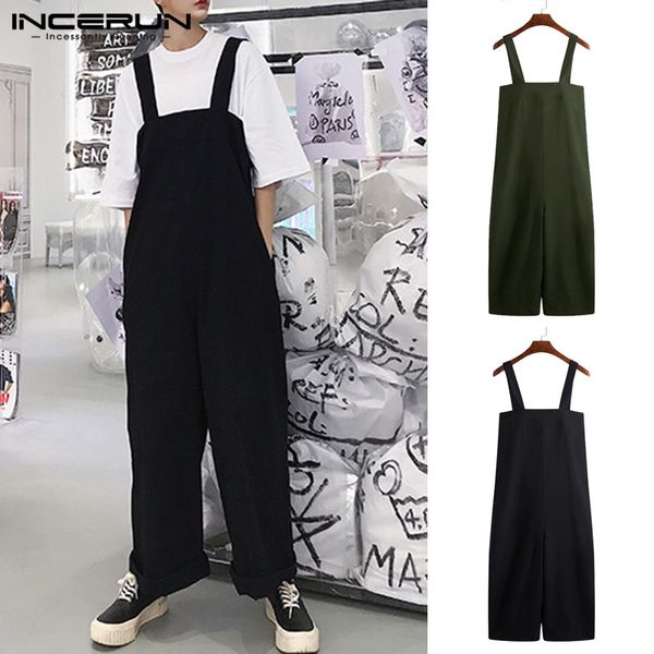 

incerun men baggy wide legs pants loose fit big trousers male bottom jumpsuits overall coveralls playsuits jumpsuits hombre 5xl, Black