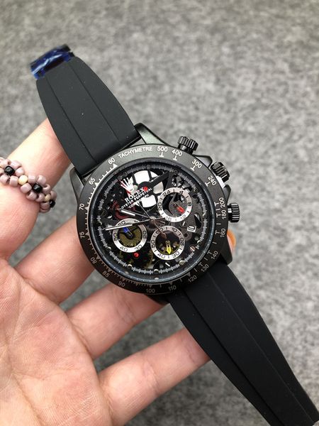

10 colour luxury vk chronograph mens watch 40mm dial japanese quartz rubber strap sport mens watches all functional work orologio di lusso, Slivery;brown