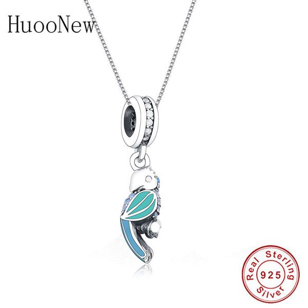 

925 sterling silver multicolored enamel parrot statement pendant necklace women girl choker women femme chian 2019 collier gift